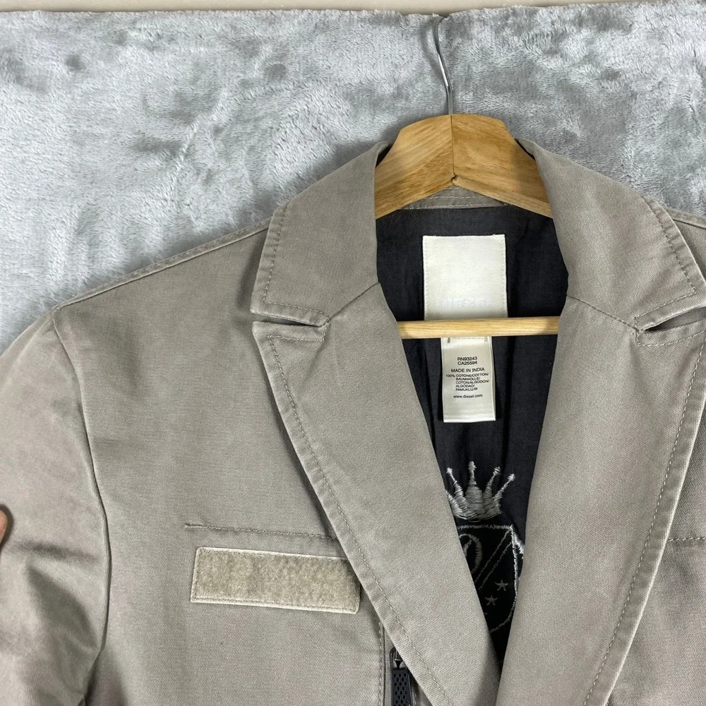 Diesel Blazer Jacket Mens M Tan Cotton Military Utility Casual Coat Punk Striped